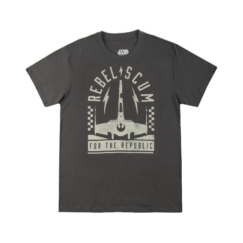 Exclusive online offer: Save 30% on all men's clothing. X-Wing Rebel Scum On Charcoal Tee Exclusive online offer: Save 30% on all men's clothing. X-Wing Rebel Scum On Charcoal Tee