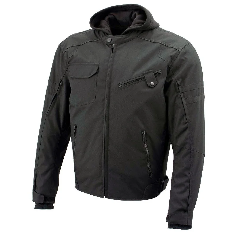Huge savings on popular clothing styles –  Xelement B91022 Men's 'Flight' Black Textile Jacket with X-Armor and Removable Hoodie