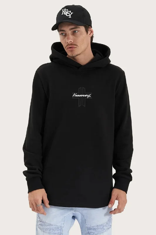 Shop new arrivals in clothing and save –  Zenth Heavy Hooded Dual Curved Sweater Jet Black