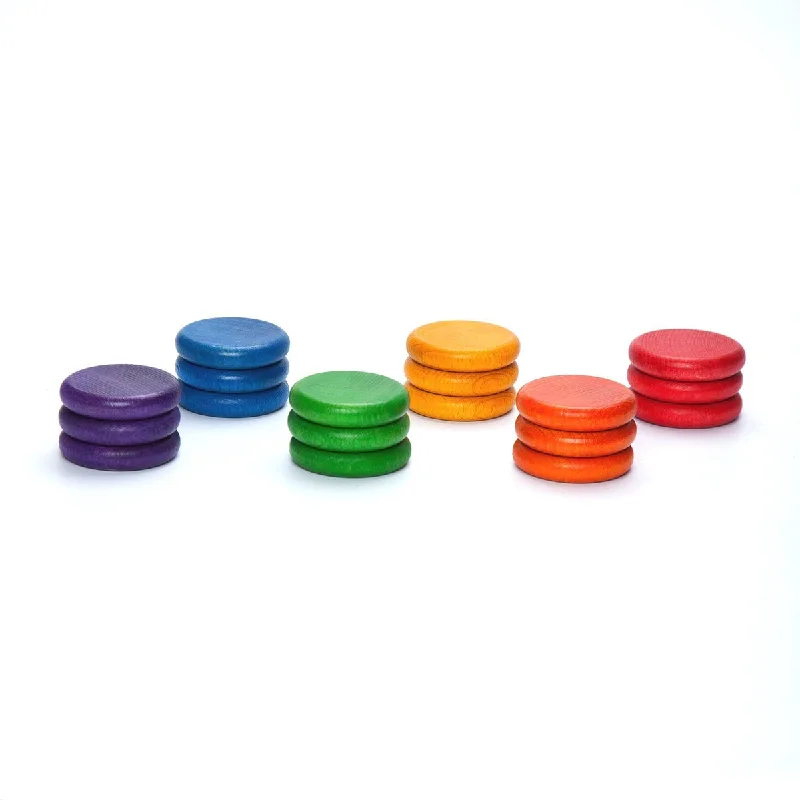 colorful and cheerful wooden toys                   Grapat coloured coins 18 pcs