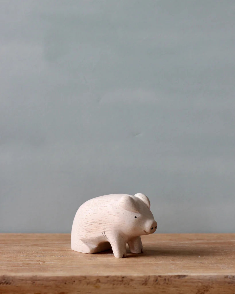 naturally finished and non-toxic wooden toys                   Handmade Tiny Wooden Farm Animals - Pig