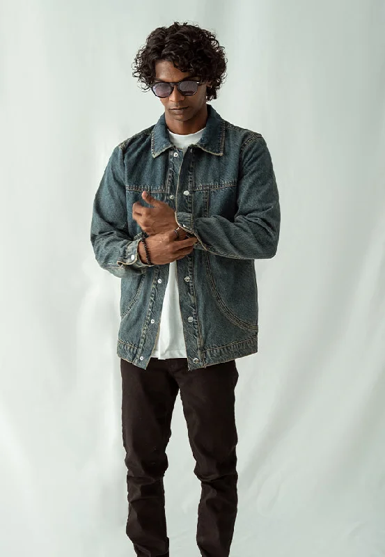 Grab your favorites before they’re gone – men’s clothing at great prices.  90'S Inspired Denim Jacket - Dark Green Over Dye