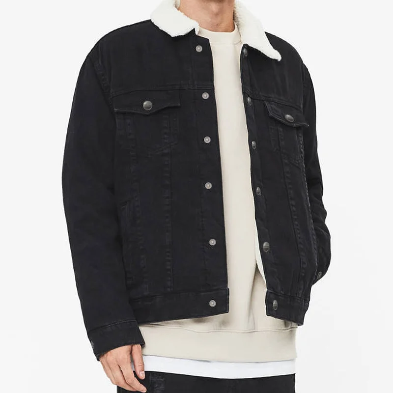 Save big on men’s casual wear – today only!  Black Denim Jacket With White Sherpa