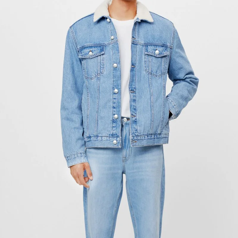 Limited-time promo – up to 70% off on men's essentials.  Denim Jacket Light Blue with Sherpa