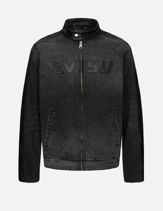 Upgrade your wardrobe with stylish clothing at discounted prices.  羊皮商标和海鸥贴布常规版型机车牛仔外套
