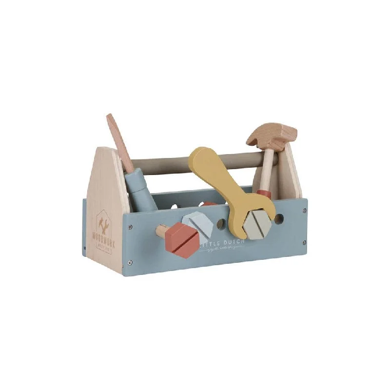 play-value packed wooden toys                   Little Dutch Wooden Toolbox - Blue