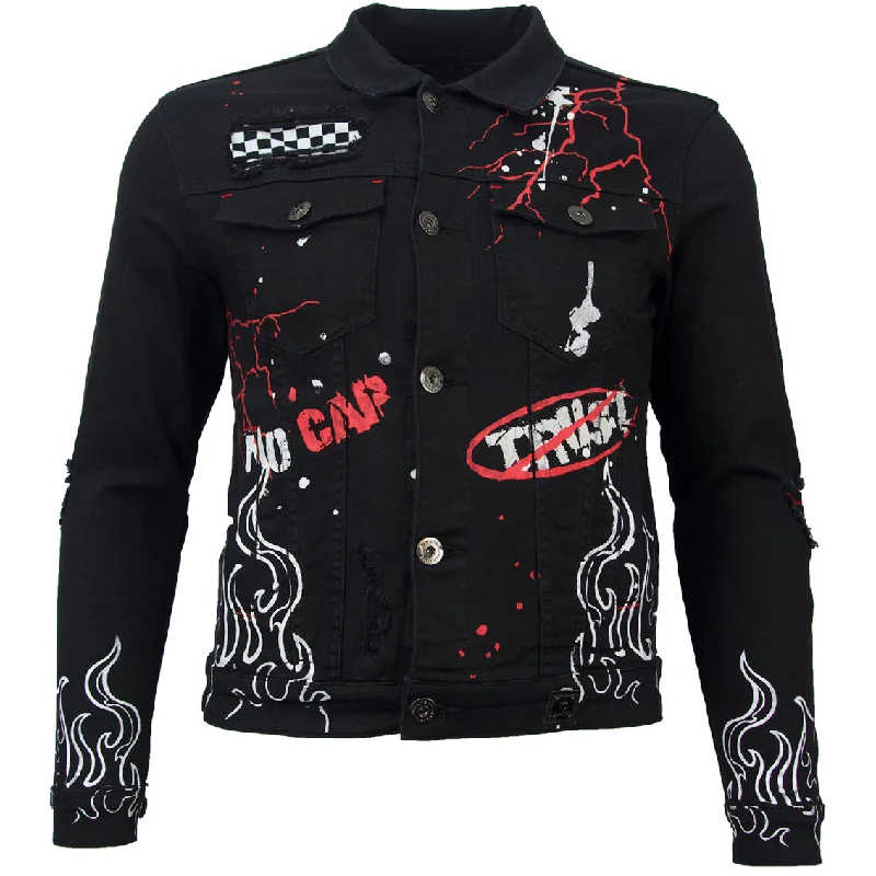 Upgrade your wardrobe with stylish men's apparel – now on sale! M1052 Makobi Fire Denim Jacket - Black Upgrade your wardrobe with stylish men's apparel – now on sale! M1052 Makobi Fire Denim Jacket - Black