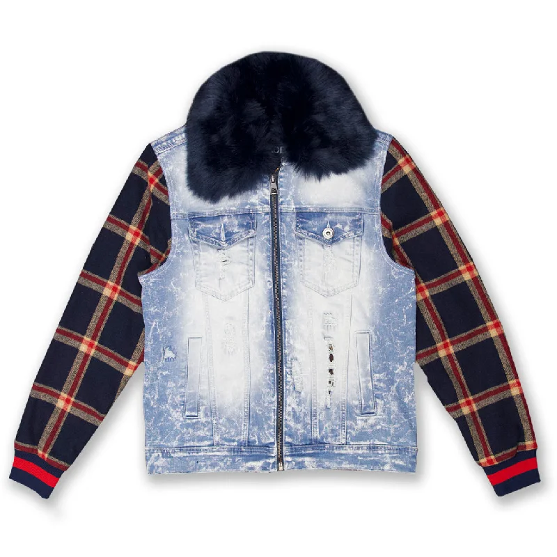 Shop affordable clothing for all occasions – M1068 Makobi Denim And Plaid Biker Jacket - Light Wash/Navy Shop affordable clothing for all occasions – M1068 Makobi Denim And Plaid Biker Jacket - Light Wash/Navy
