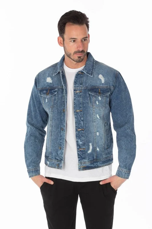 Shop the latest men’s styles at unbelievable prices.  Men's Denim Jacket with Distressed