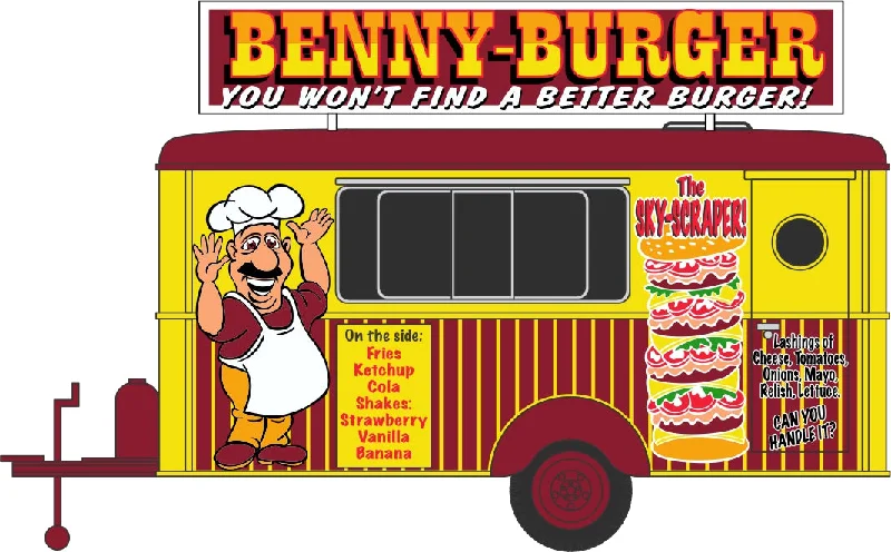 High-quality materials toys Oxford Diecast Benny Burger Mobile Trailer - 1:87 Scale