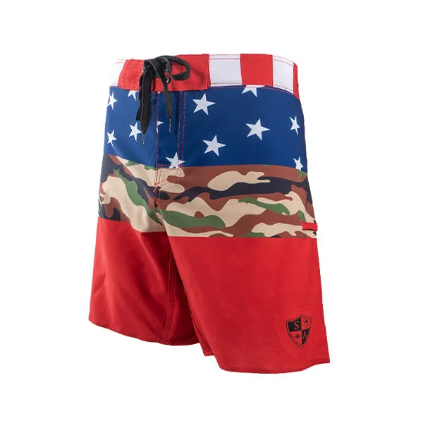 Shop stylish men’s clothing and enjoy amazing discounts.  Board Shorts | Patriot | Black SA Shield